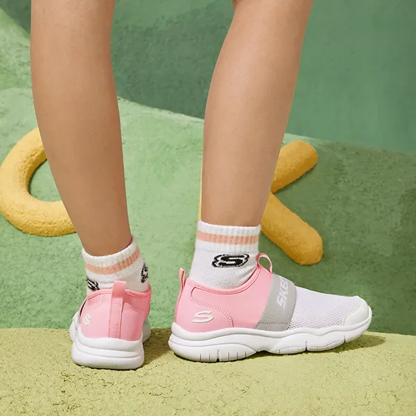 Skechers Go Fle Slip Resistant Cushioning Abrasion Resistant Low Top Kids Lifestyle Shoes White Pink Teenagers-11