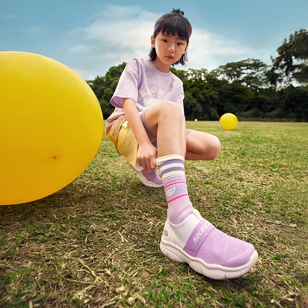 Skechers Go Fle Wear-Resistant Breathable Slip-Resistant Kids Lifestyle Shoes White Lavender Teenagers-6