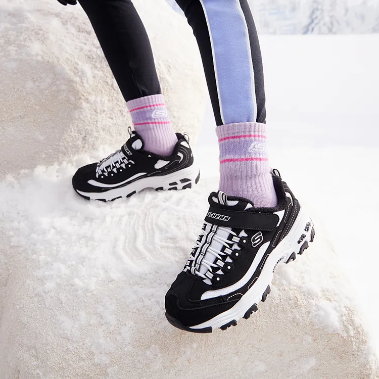 Skechers Slip Resistant Anti Kick Abrasion Resistant Low Top Kids Lifestyle Shoes Black White Teenagers-8