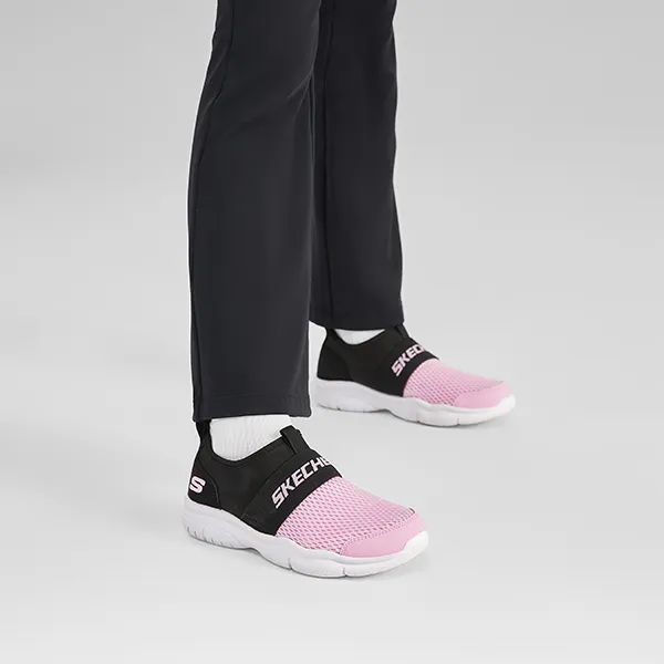 Skechers Girls Anti Slip Wear Resistant Low Top Kids' Running Shoes Pink Black Teenagers-6
