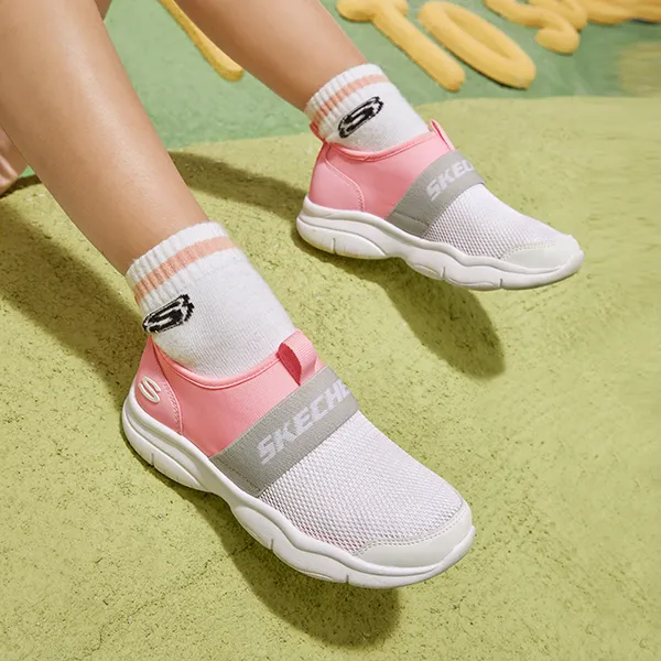 Skechers Go Fle Slip Resistant Cushioning Abrasion Resistant Low Top Kids Lifestyle Shoes White Pink Teenagers-10