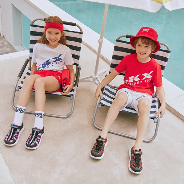Skechers Slip Resistant, Abrasion Resistant, Breathable Children's Sandals Black Red Teenagers-5