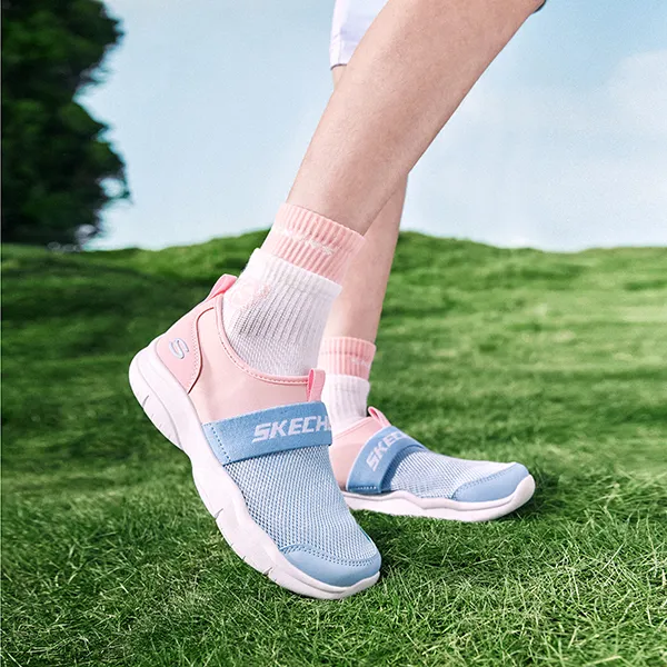 Skechers Go Fle Slip Resistant Cushioning Abrasion Resistant Low Top Kids Lifestyle Shoes Pink Blue Teenagers-8