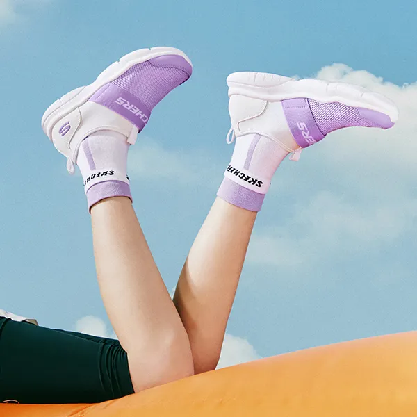 Skechers Go Fle Wear-Resistant Breathable Slip-Resistant Kids Lifestyle Shoes White Lavender Teenagers-8