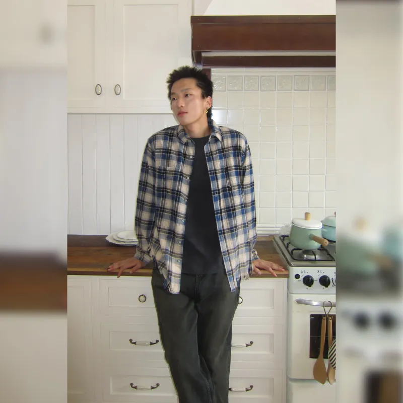 Haonanhuang Shirt Unisex Blue Plaid-3