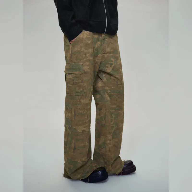 Haonanhuang Cargo Pants Unisex Yellow Green Camouflage-2