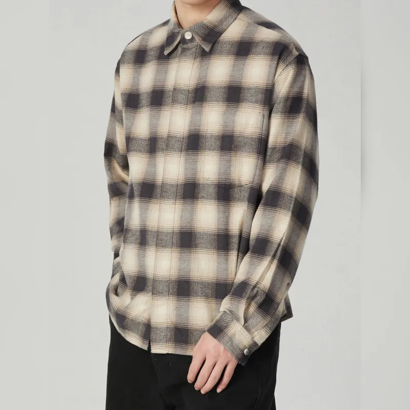 Haonanhuang Shirt Unisex Brown Plaid-4