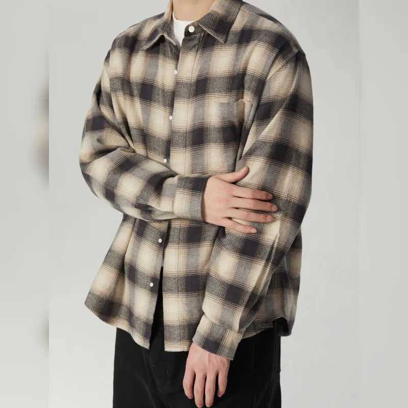 Haonanhuang Shirt Unisex Brown Plaid-1