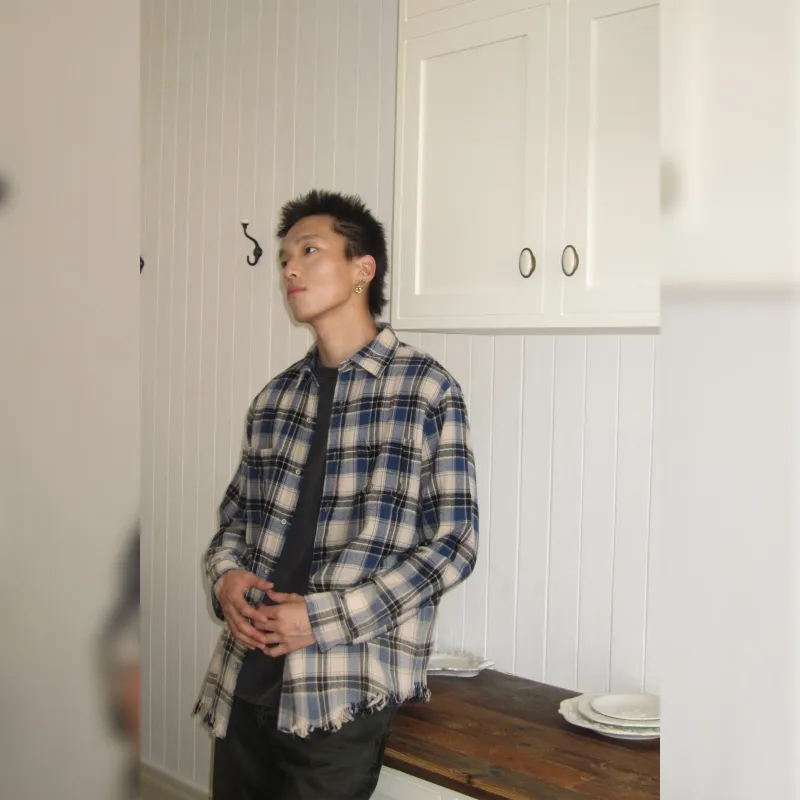 Haonanhuang Shirt Unisex Blue Plaid-1