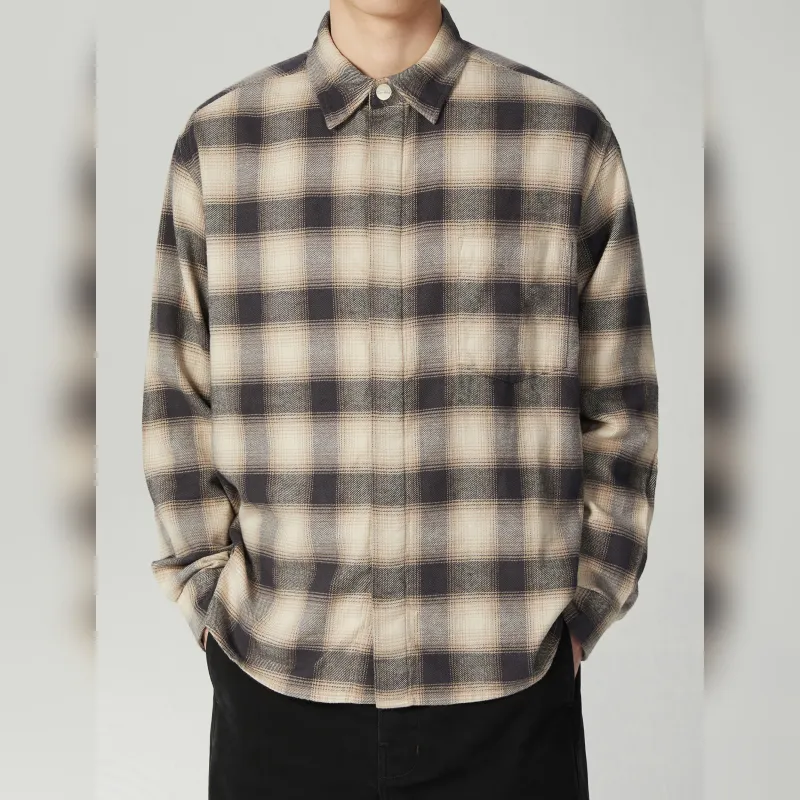 Haonanhuang Shirt Unisex Brown Plaid-2