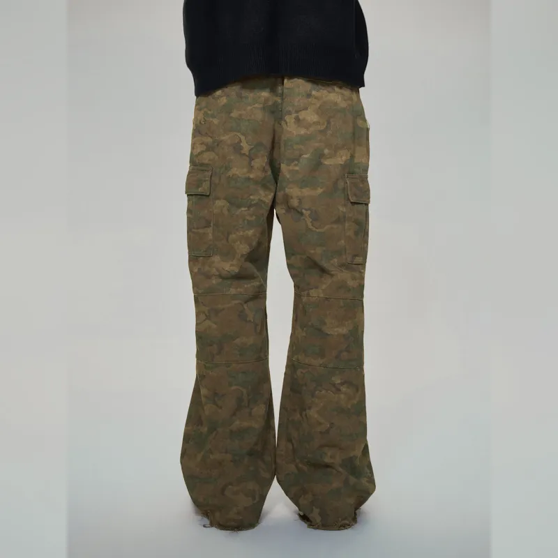 Haonanhuang Cargo Pants Unisex Yellow Green Camouflage-3