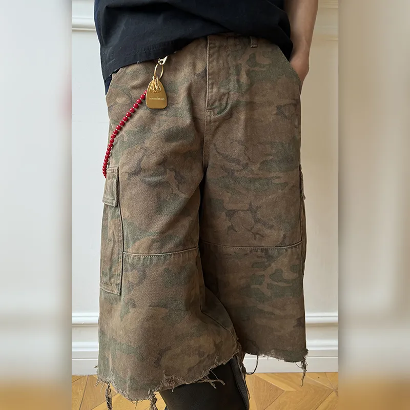 Haonanhuang Cargo Shorts Unisex Yellow Green Camouflage-1