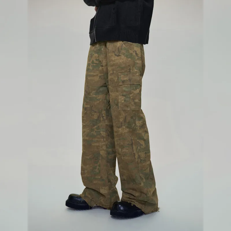 Haonanhuang Cargo Pants Unisex Yellow Green Camouflage-1