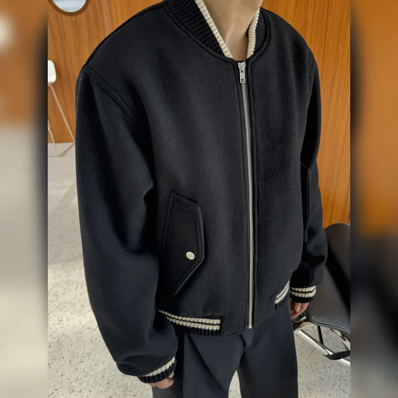 Haonanhuang Baseball Jacket Unisex Black-4