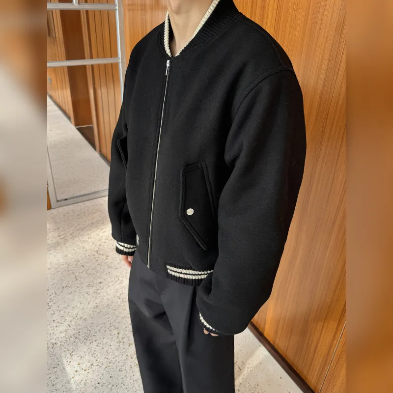 Haonanhuang Baseball Jacket Unisex Black-3