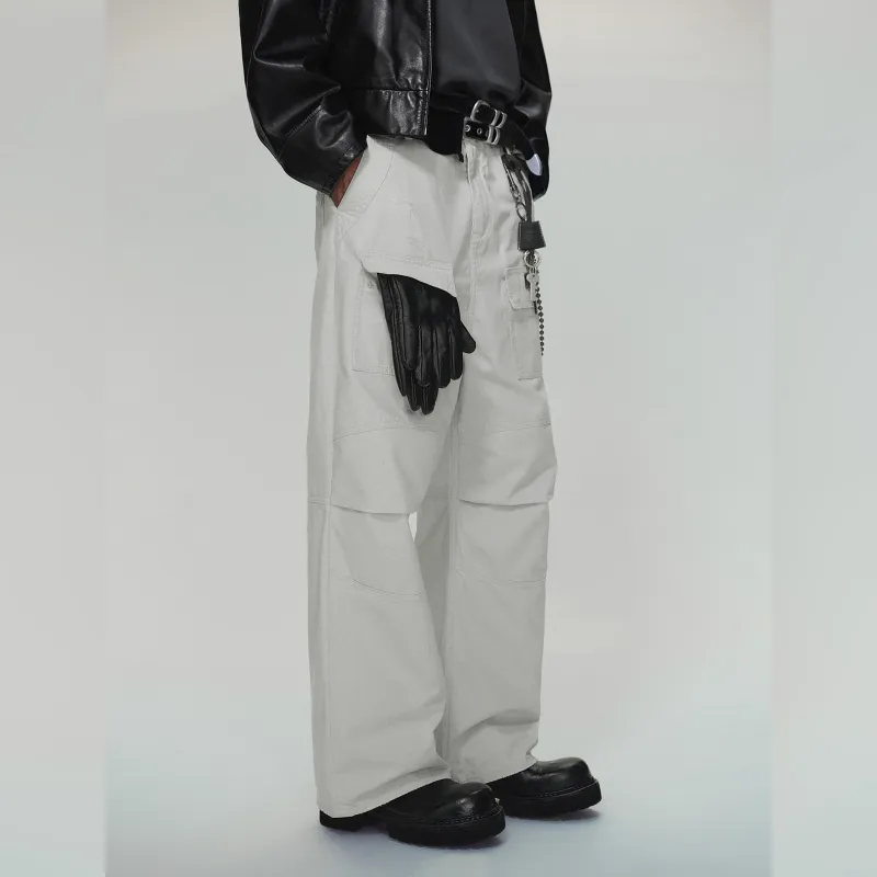 Haonanhuang Cargo Pants Unisex White-3