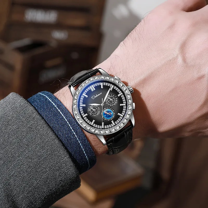 Dulunwe Automatic Mechanical Movement Genuine Leather Strap Watch Men's Watches Black Dial-5