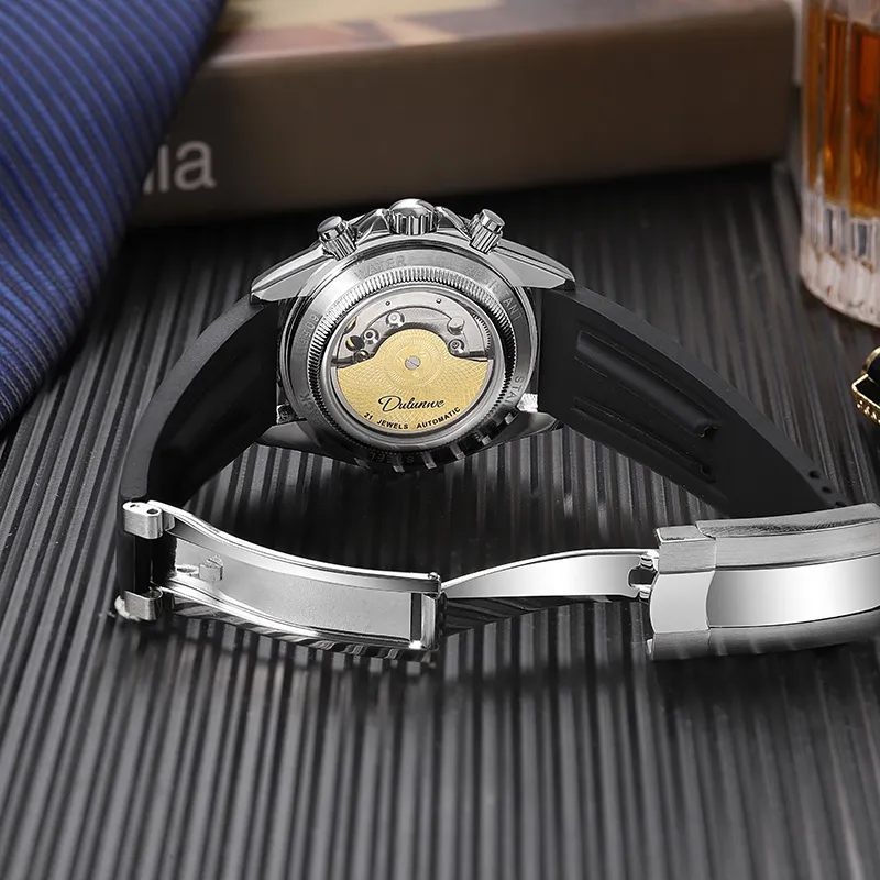 Dulunwe Automatic Mechanical Movement Silicone Strap Watch Men's Watches White Dial-1