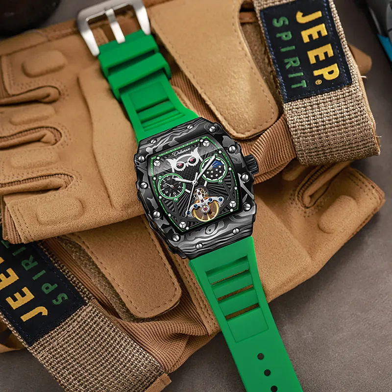 Dulunwe Owl Series Automatic Mechanical Movement Silicone Strap Watch Men's Watches Black Dial-12