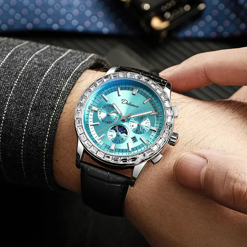 Dulunwe Automatic Mechanical Movement Cowhide Strap Watch Men's Watches Blue Dial-7