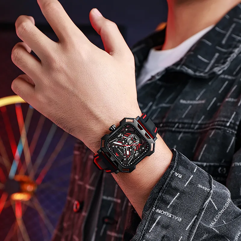 Dulunwe Space Mecha Collection Automatic Mechanical Movement Silicone Strap Watch Men's Watches Black Dial-19