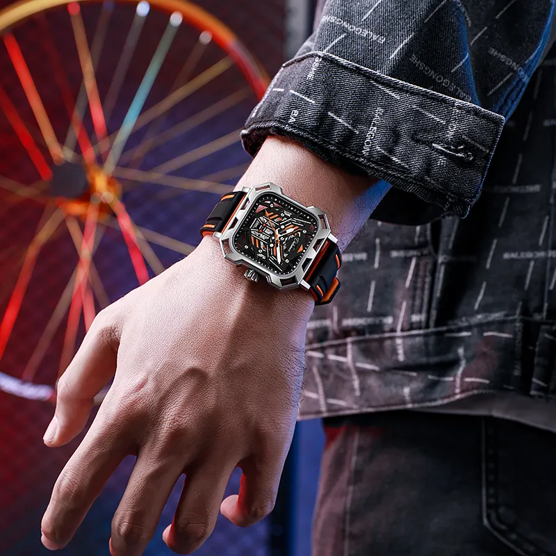 Dulunwe Space Mecha Collection Automatic Mechanical Movement Silicone Strap Watch Men's Watches Black Dial-4
