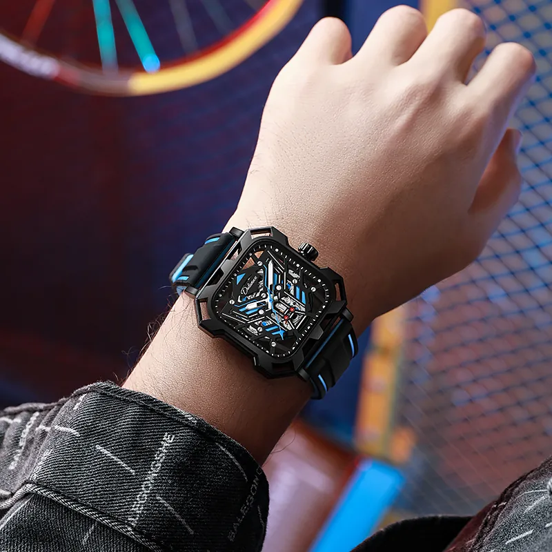 Dulunwe Space Mecha Collection Automatic Mechanical Movement Silicone Strap Watch Men's Watches Black Dial-13