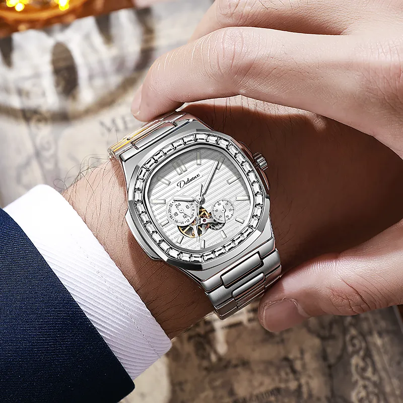 Dulunwe Automatic Mechanical Movement Metal Strap Watch Men's Watches Silver Dial-2