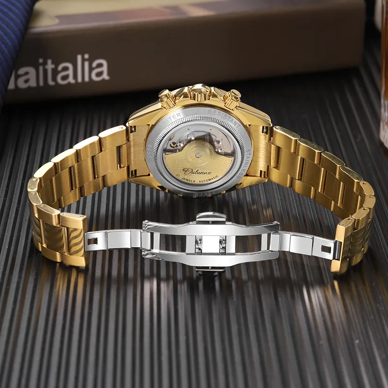 Dulunwe Automatic Mechanical Movement Stainless Steel Watchband Watch Men's Watches White Dial-7