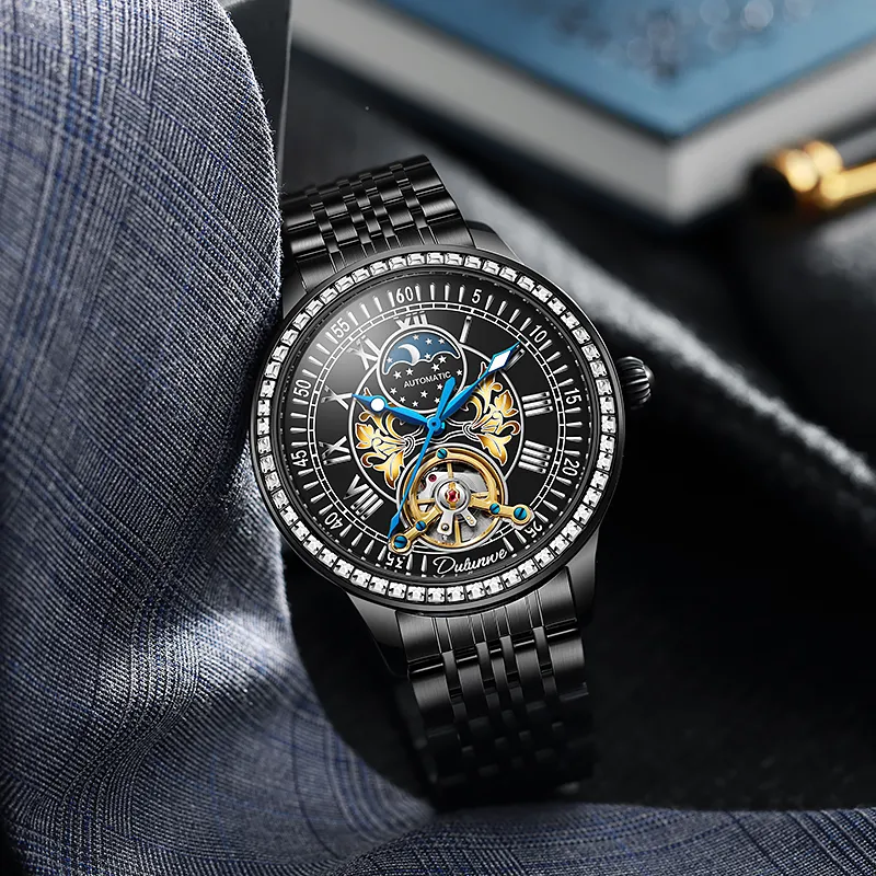 Dulunwe Automatic Mechanical Movement Stainless Steel Watchband Watch Men's Watches Silver Dial-5