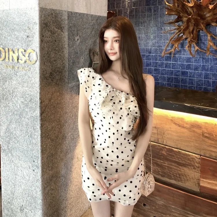 MA JOURNEE Sleeveless Dress Women's Black White Polka Dot-2