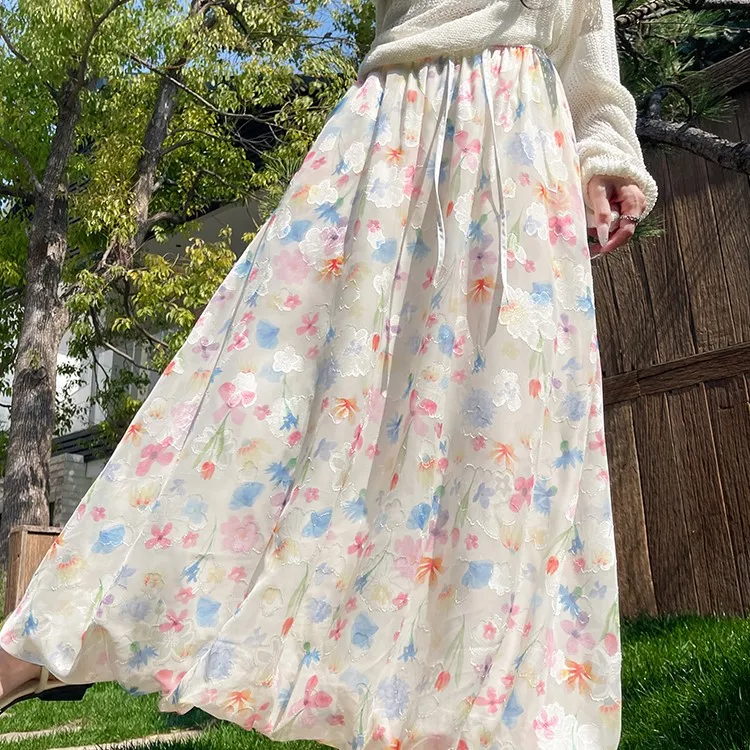 Vine Color Casual Long Skirt Women's Multicolor-3