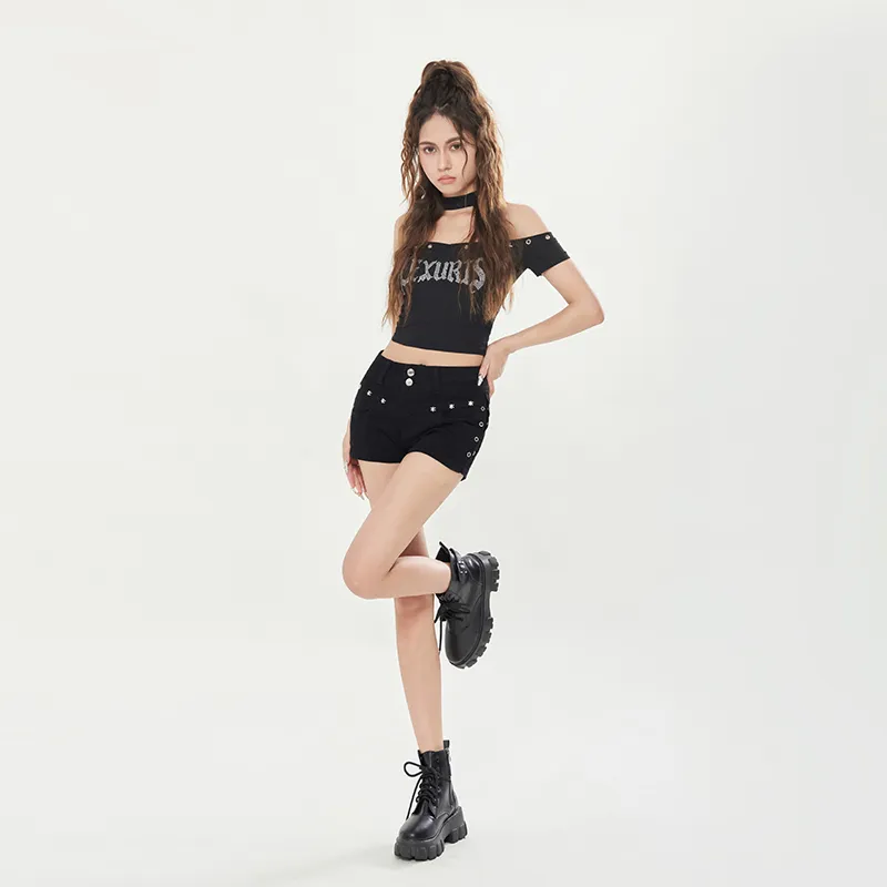 MA JOURNEE Denim Shorts Women's Black-3