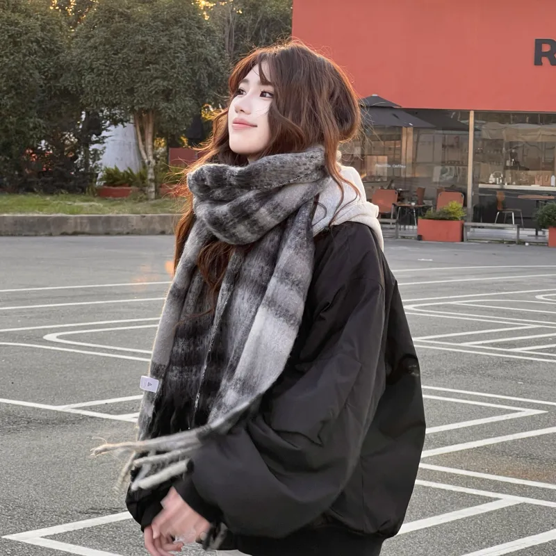 PEAK RIGHT Series Polyester Knit Scarves Unisex Black Gray Color-6