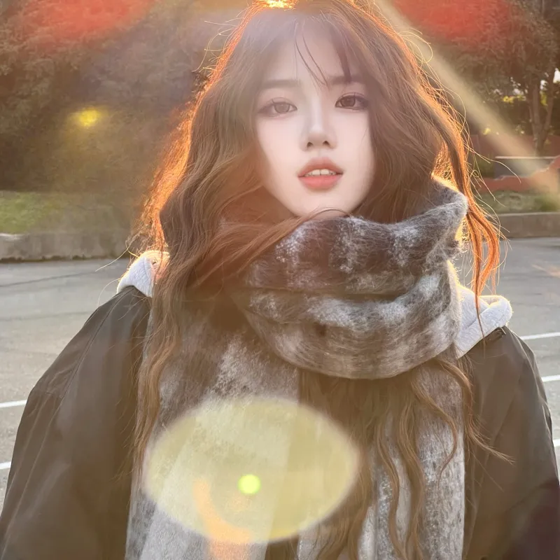 PEAK RIGHT Series Polyester Knit Scarves Unisex Black Gray Color-1