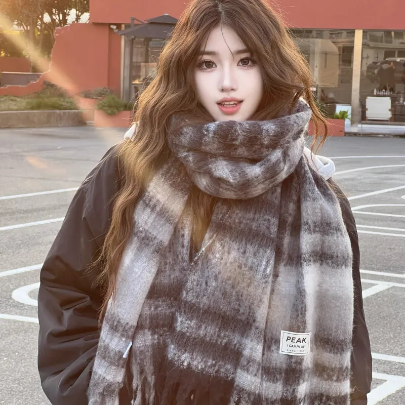 PEAK RIGHT Series Polyester Knit Scarves Unisex Black Gray Color-4