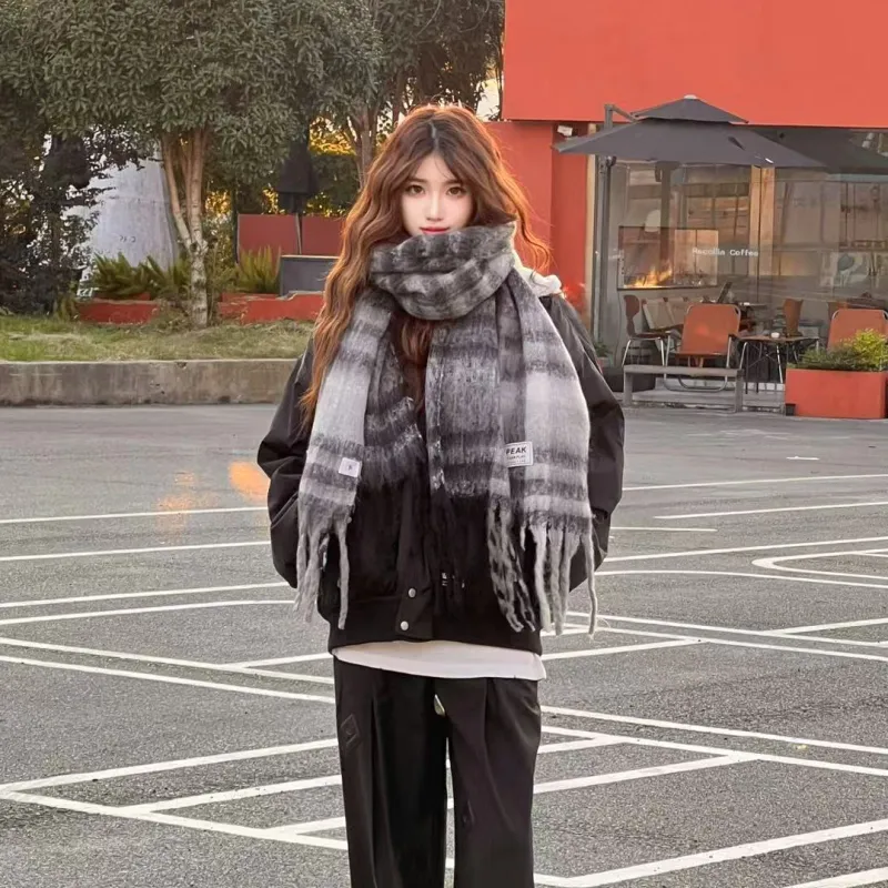 PEAK RIGHT Series Polyester Knit Scarves Unisex Black Gray Color-2