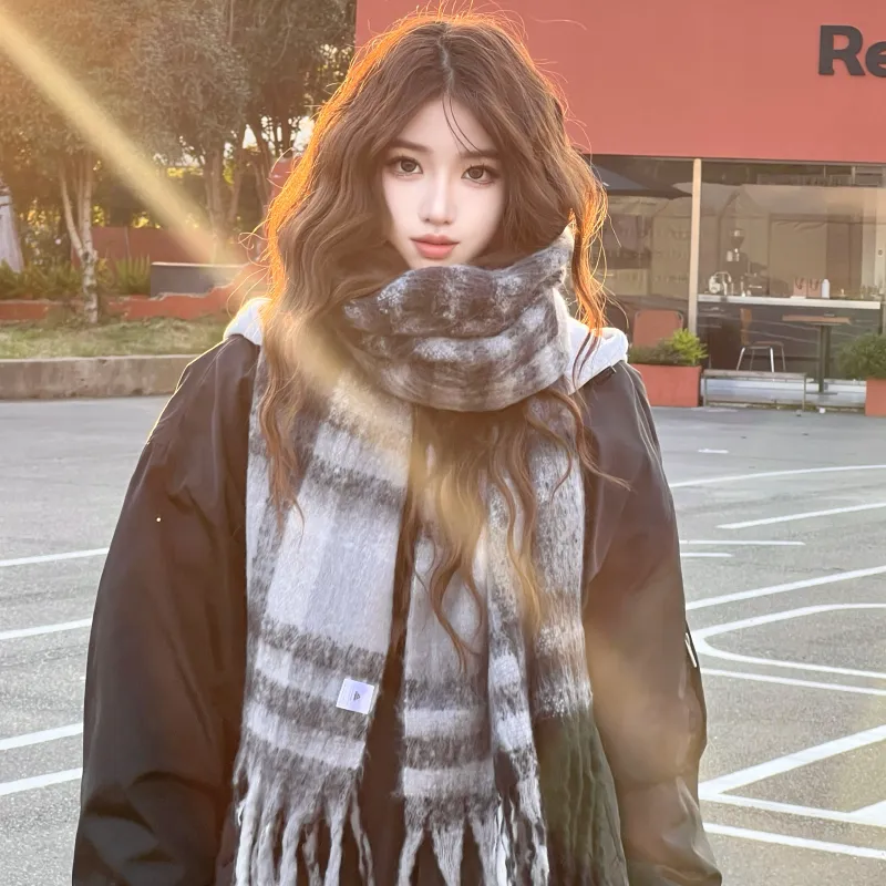 PEAK RIGHT Series Polyester Knit Scarves Unisex Black Gray Color-3