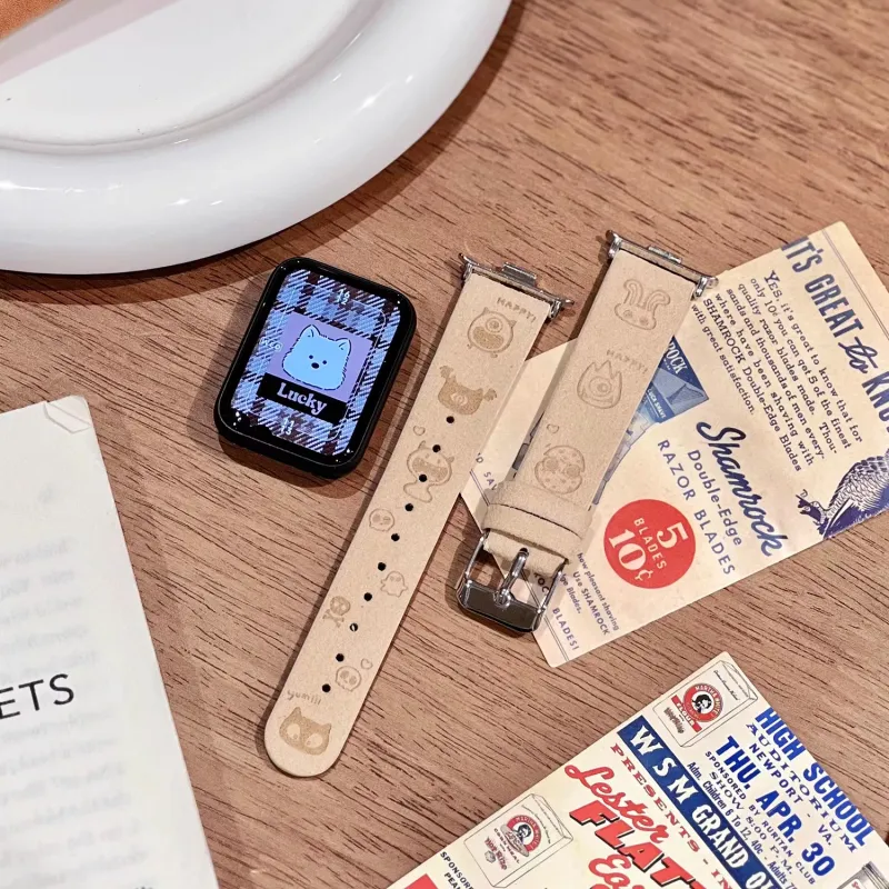 Mr. Strap Watch Band Red Beige Compatibility Velvet Leather Wrist Strap Material-6