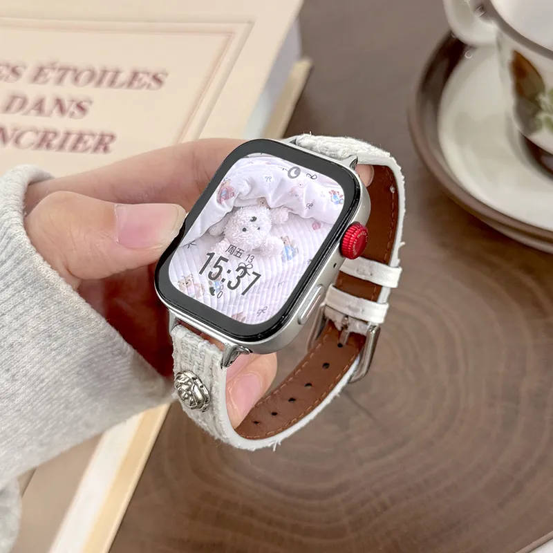 Mr. Strap Watch Band Xiaomi Red Beige Compatibility Woolen Leather Material-2