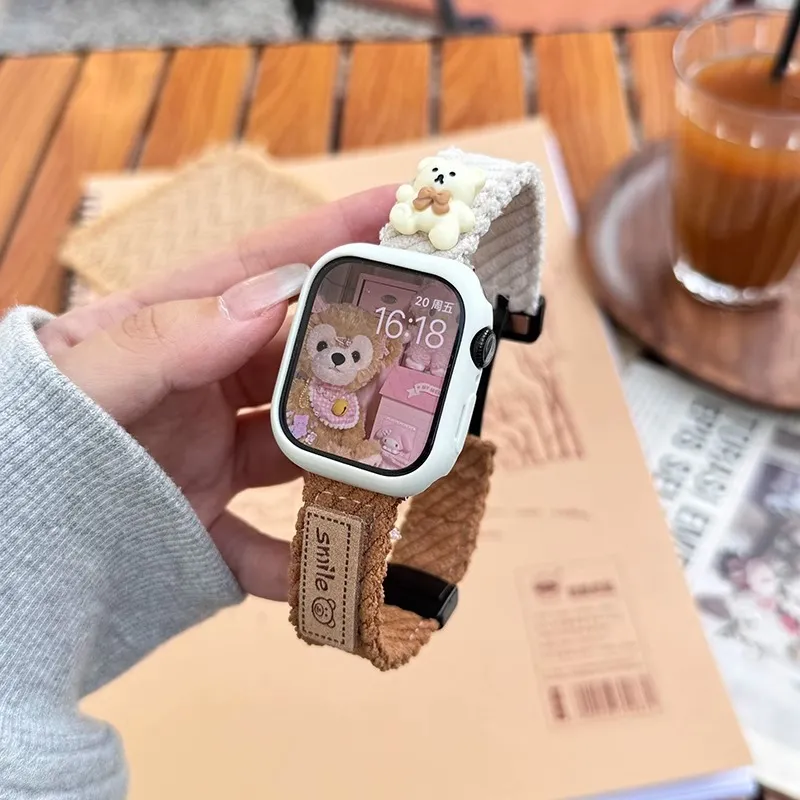Mr. Strap Apple Compatibility Watch Band 145~210mm Corduroy Material-2