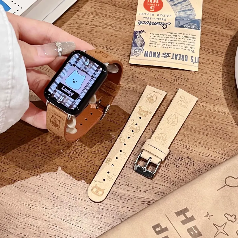 Mr. Strap Watch Band Red Beige Compatibility Velvet Leather Wrist Strap Material-7