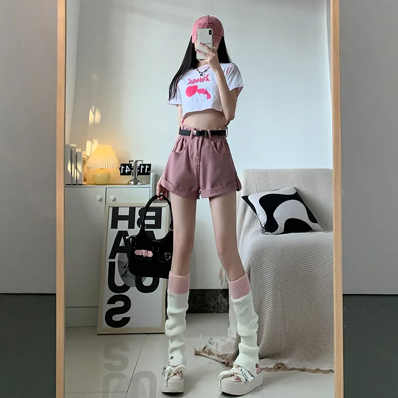 SHIJI Denim Shorts Women's Dirty Pink-1