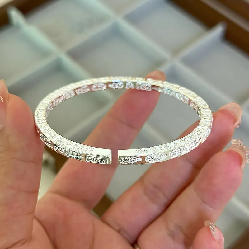 Old Qingyun Silver Building 999 Fine Silver Bangles Unisex-4