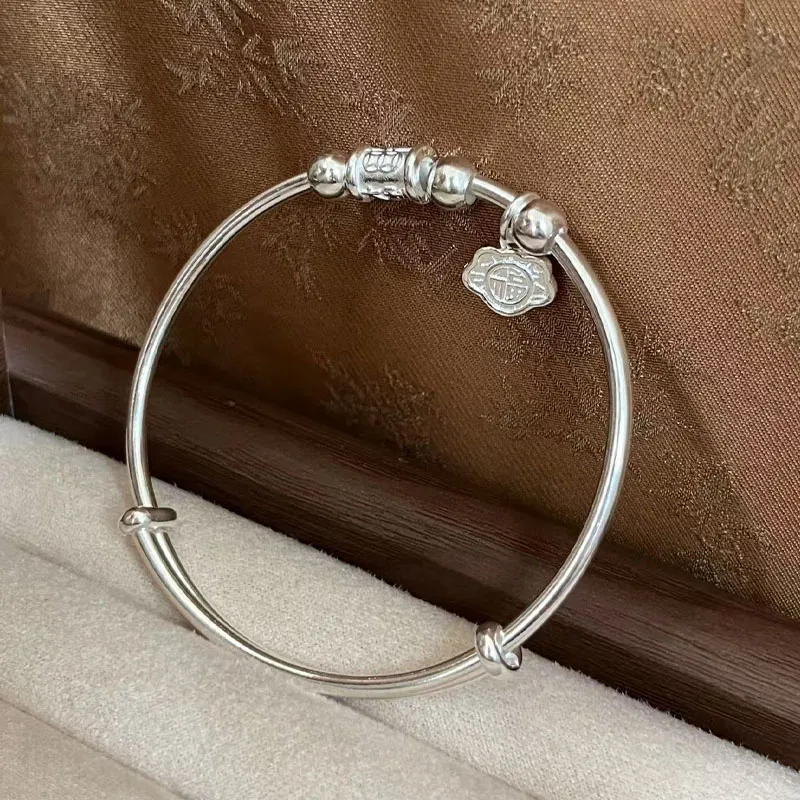 Old Qingyun Silver Building 999 Fine Silver Bangles Unisex-2