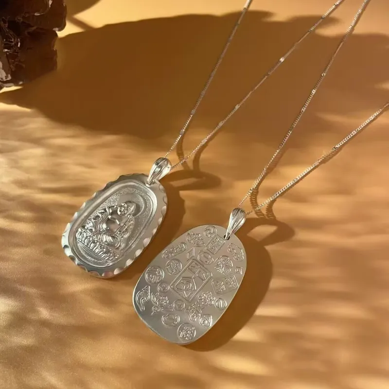 Old Qingyun Silver Building 999 Fine Silver Pendants Unisex-2
