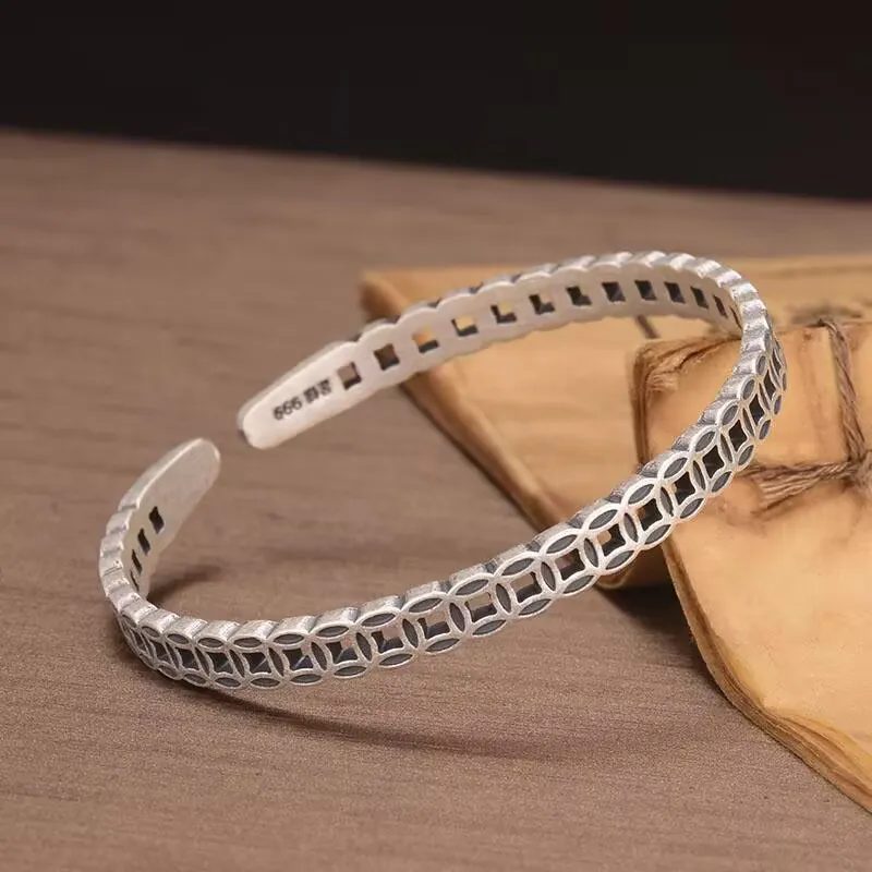 Old Qingyun Silver Building 999 Fine Silver Bangles Unisex-3