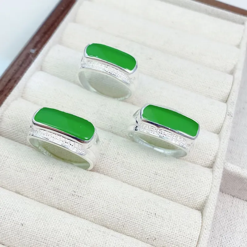 Old Qingyun Silver Building Chalcedony Rings Unisex-4