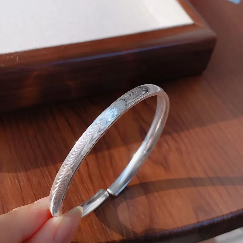 Old Qingyun Silver Building 999 Fine Silver Bangles Unisex-2