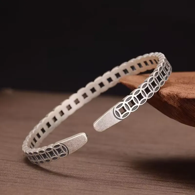 Old Qingyun Silver Building 999 Fine Silver Bangles Unisex-2